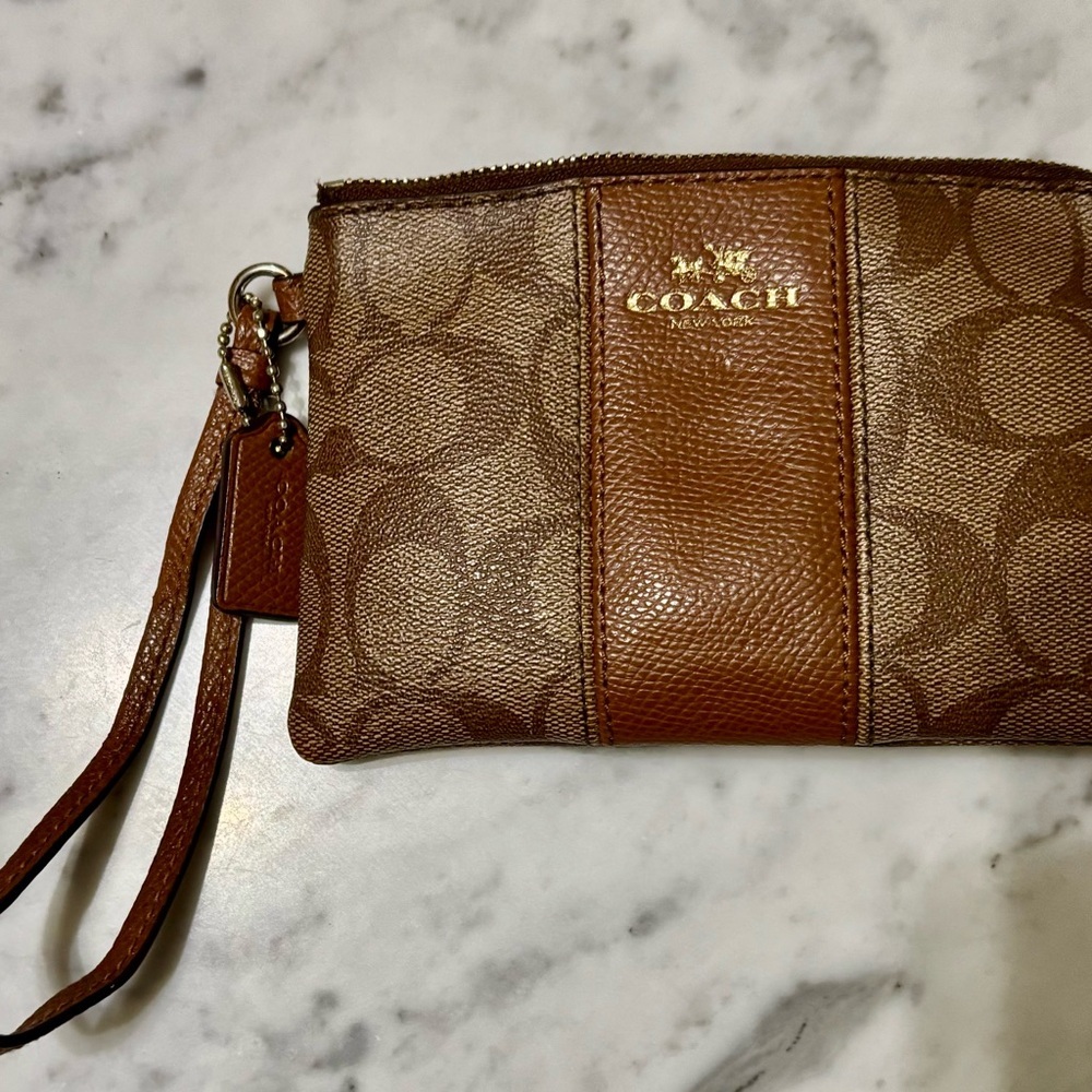 Coach Signature Brown Wristlet Clutch - Picture 3 of 5